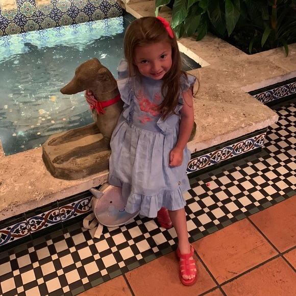 EUC size 4 years Pili Carrera Blue Linen Pinafore Dress! - Picture 15 of 15